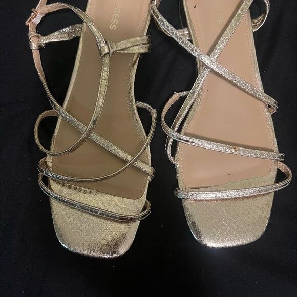 Express Gold Strappy Sandals with Flat Sole - Picture 4 of 4
